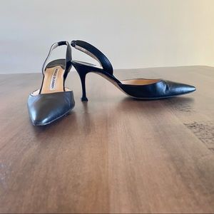 Manolo Blahnik black sling back kitten heel, 36.5